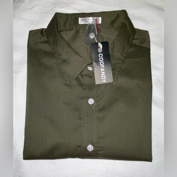 2/40$‎ Men’s COOFANDY kaki army green buttoned long sleeves shirt Sz Large - Picture 1 of 9